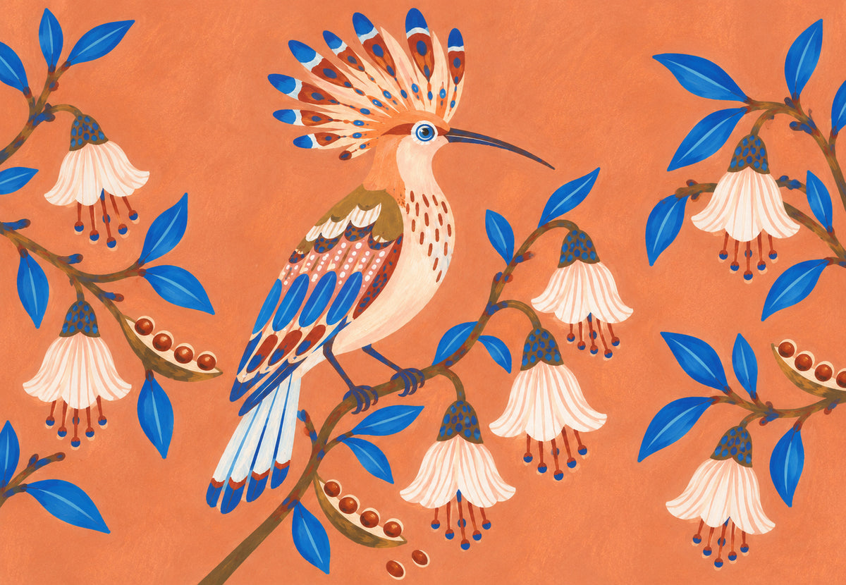 The Crowned Bird and the Bell Flowers (Landscape)