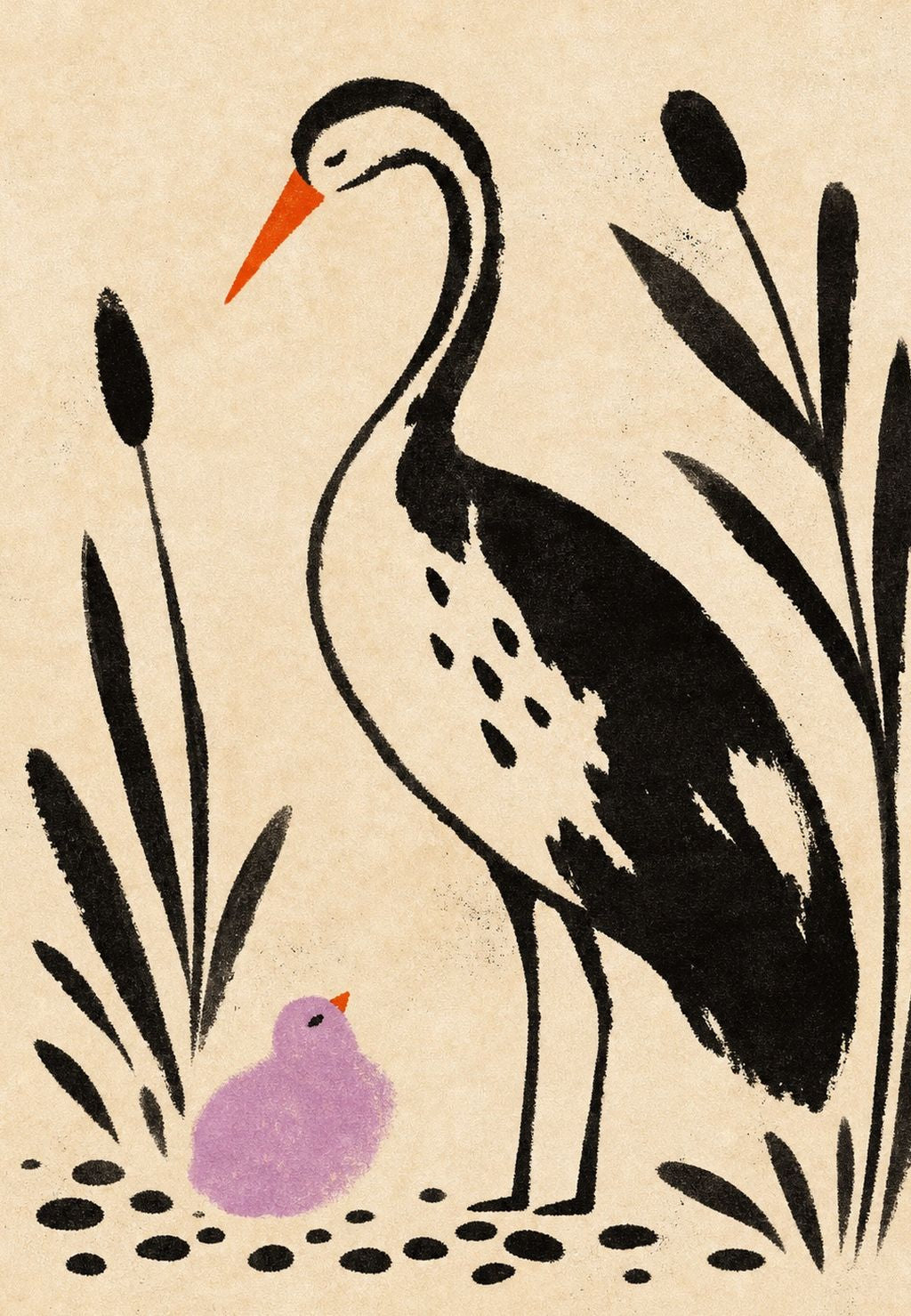 Der Vogel und sein Kleines im Schilf