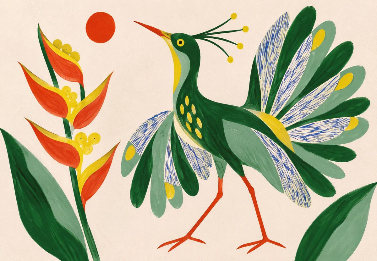 The Exotic Bird with Spread Plumage