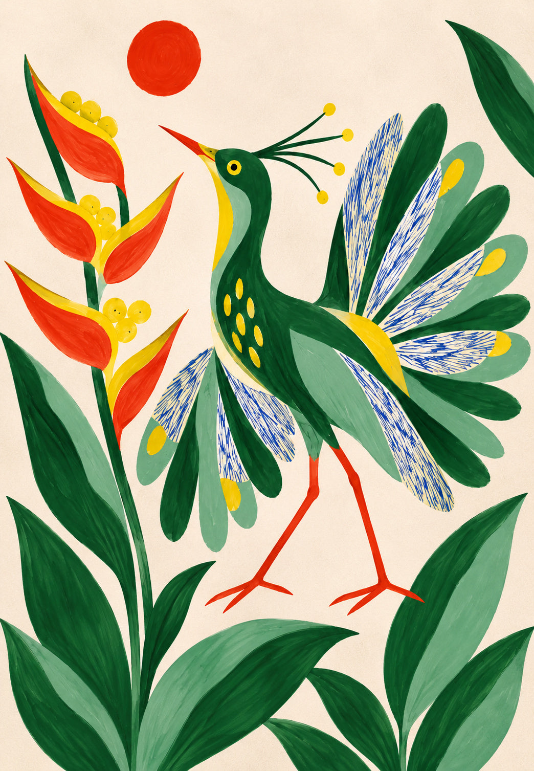 L'oiseau exotique au plumage déployé