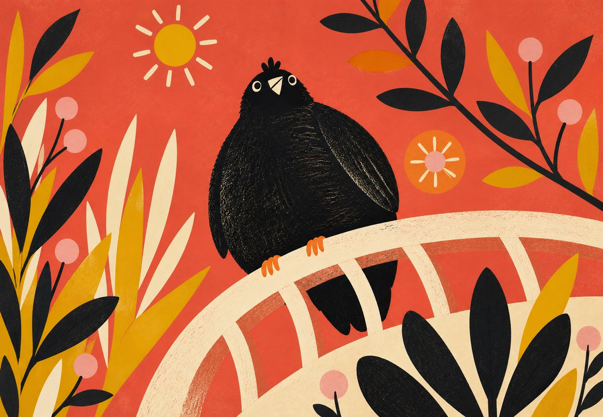 De zwarte vogel in de zon (Liggend)