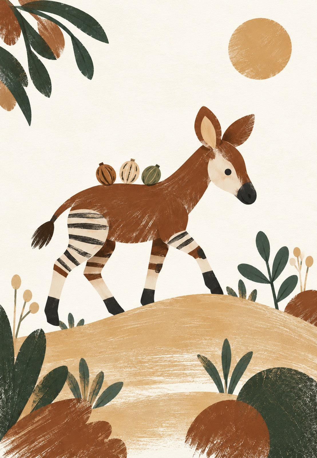 Das Okapi mit den drei Früchten