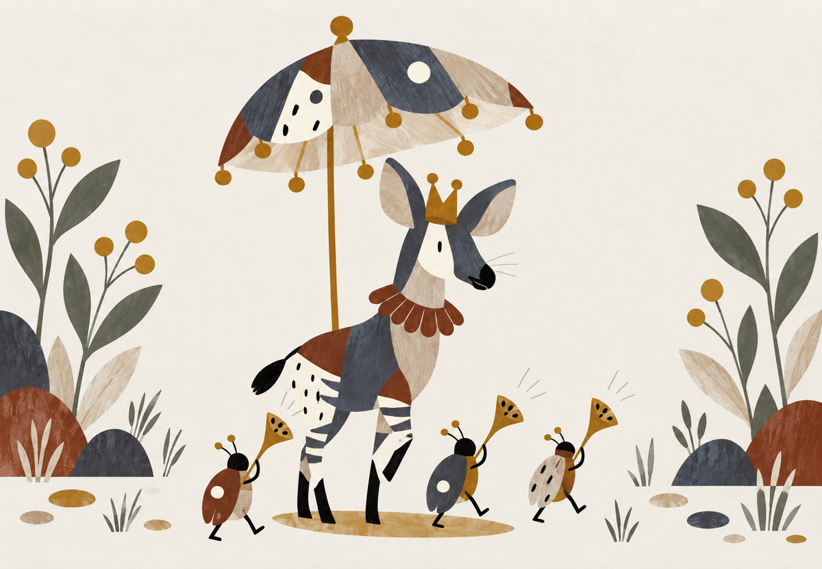 L'okapi incoronato e la sua fanfara di coccinelle (Orizzontale)