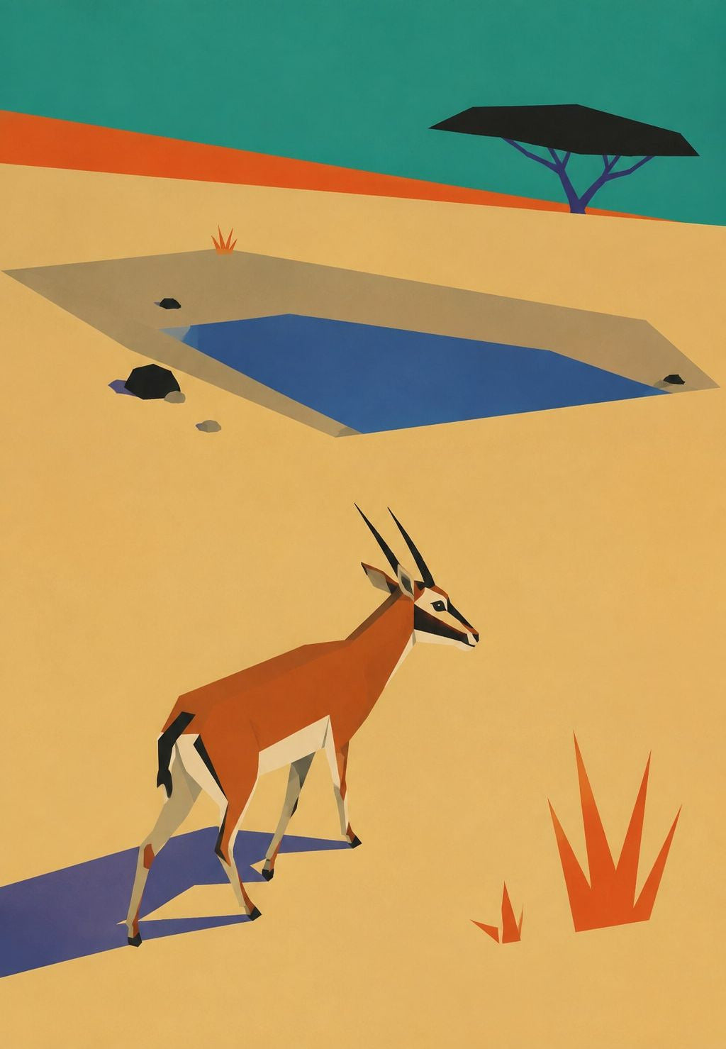 Die Gazelle am Wasserloch