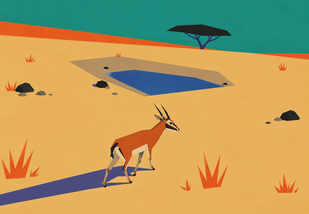 The Gazelle at the Waterhole (Landscape)