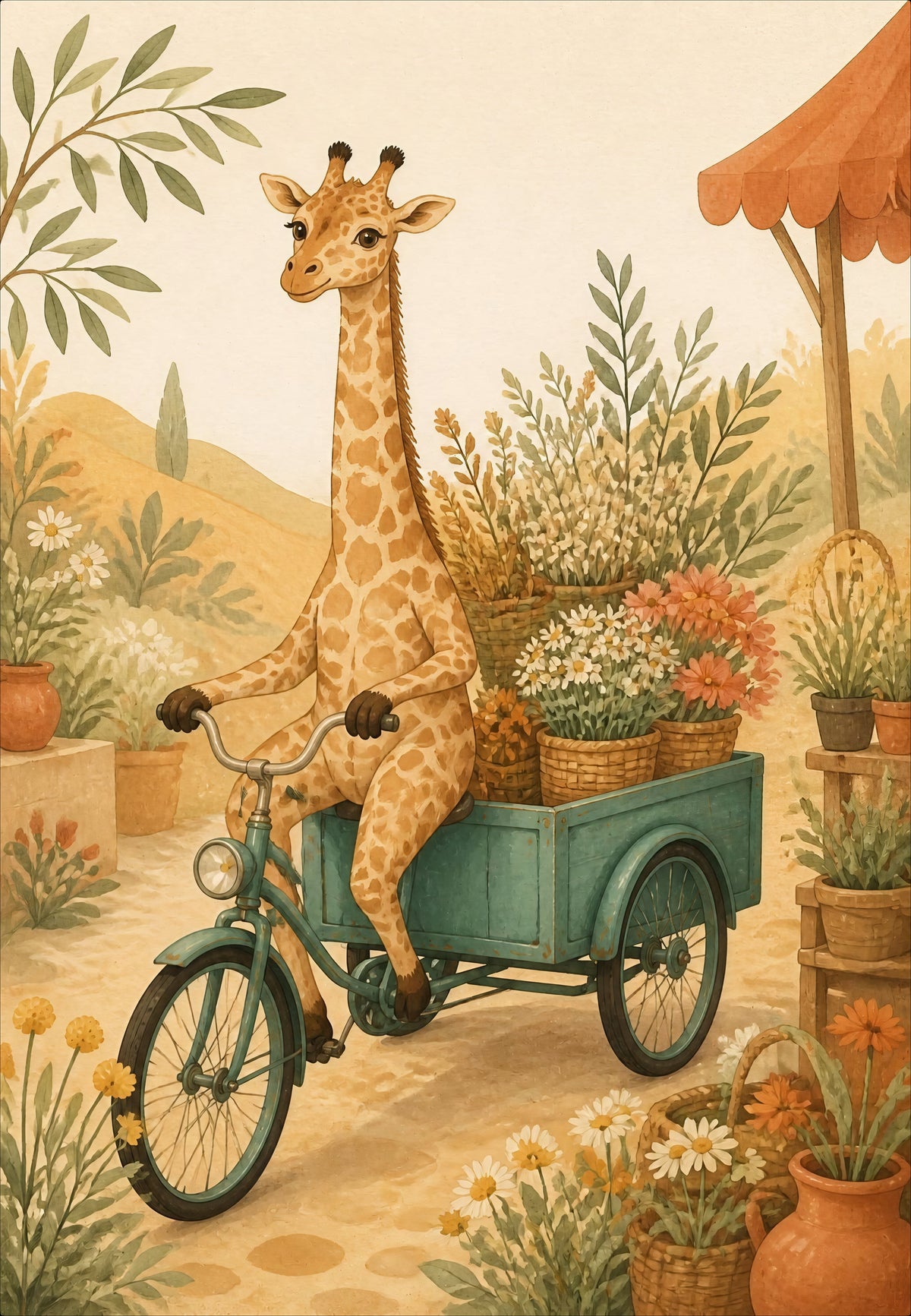 The Giraffe and Her Flower Tricycle