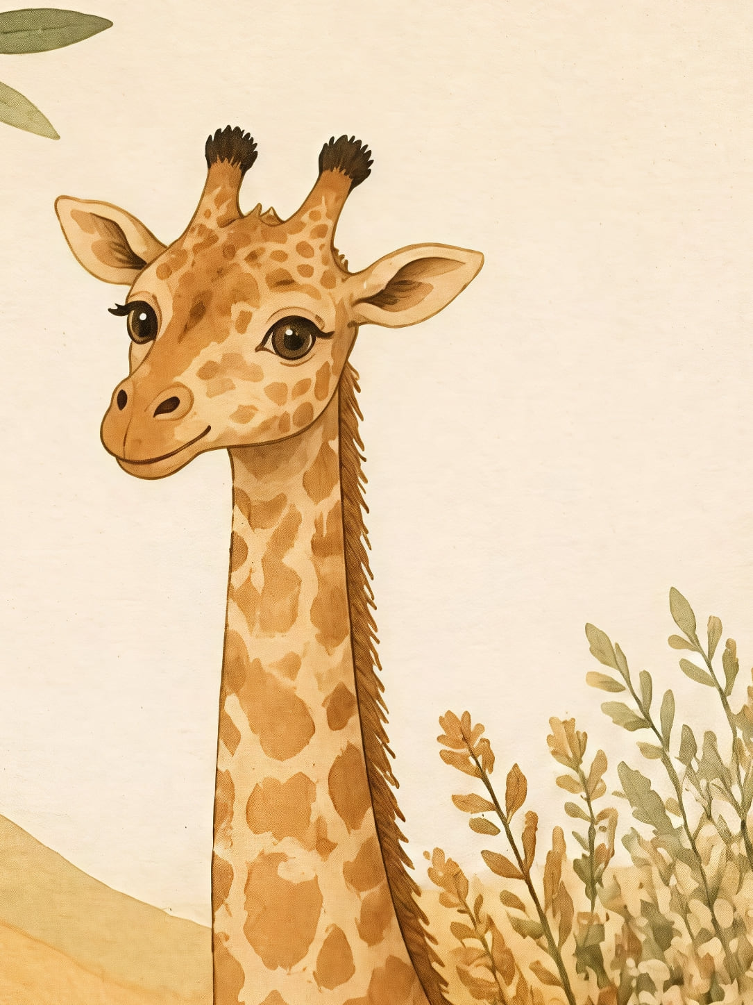 Detail a taille reelle du tirage, affiche animaux la girafe et son tricycle fleuri