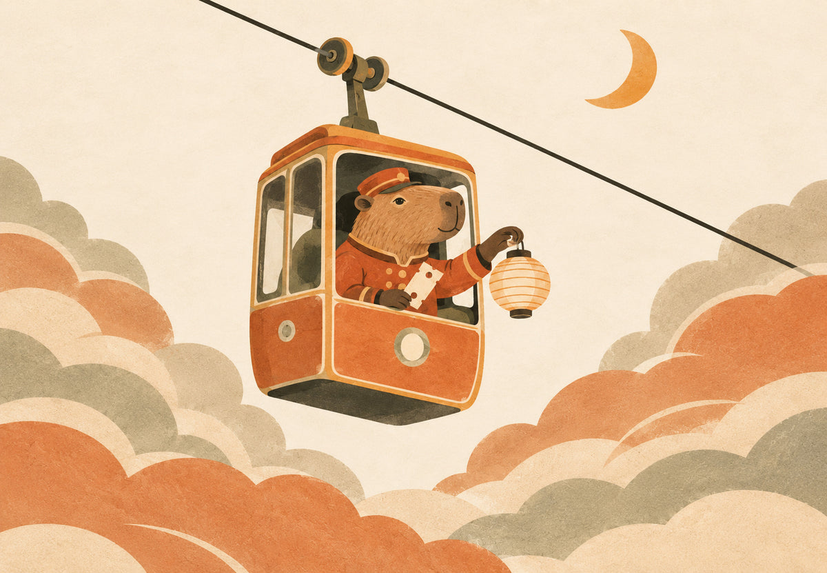 De capybara-conducteur van de nachtelijke kabelbaan (Liggend)