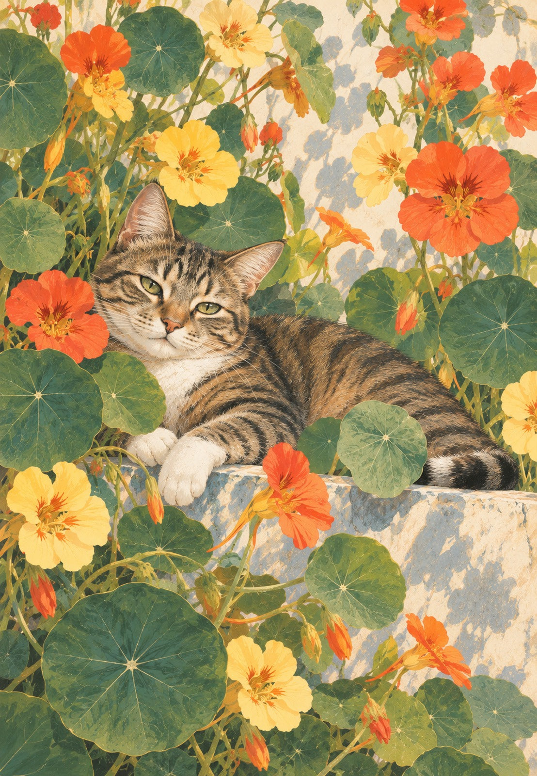 Le chat au jardin des capucines