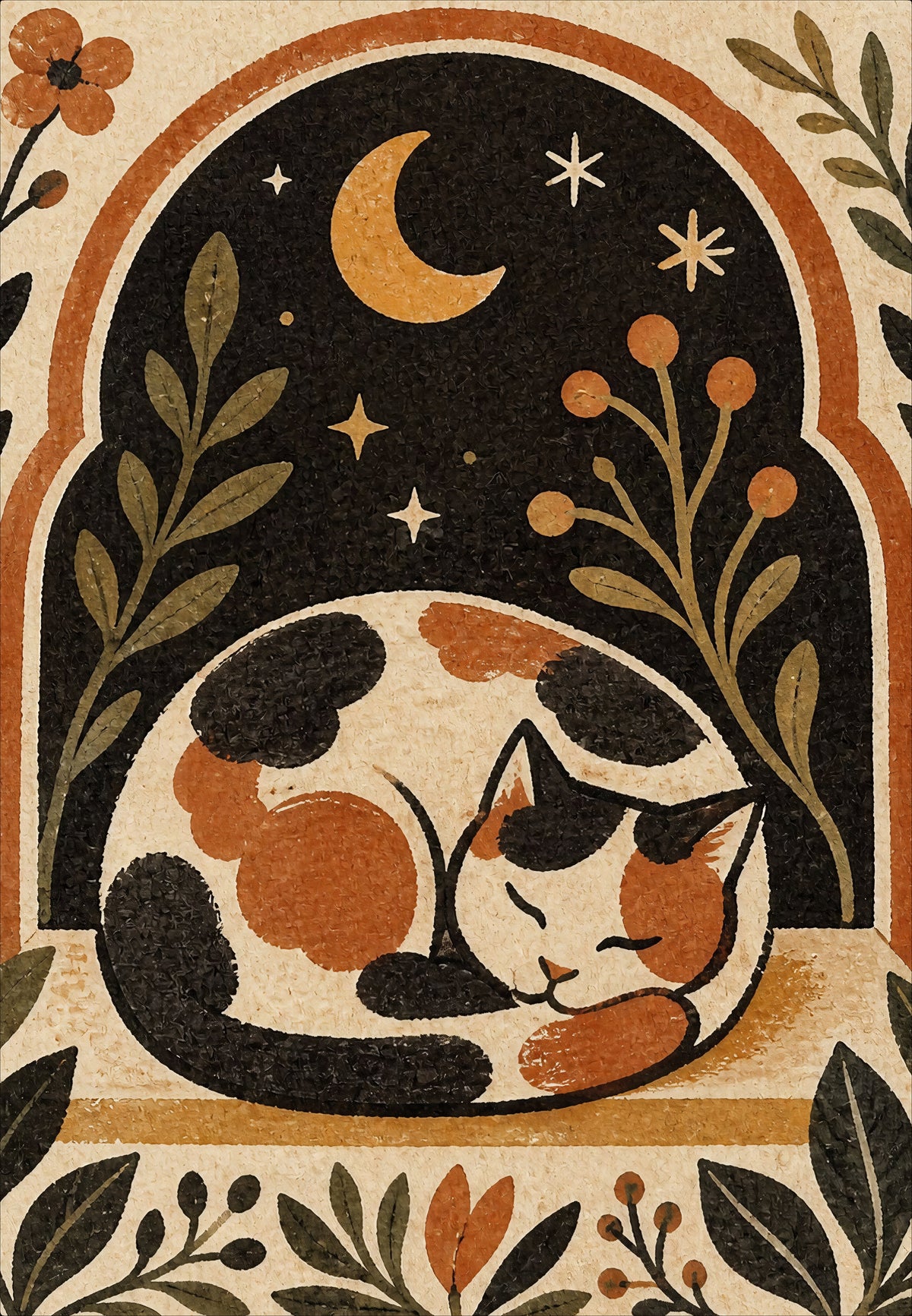 O gato adormecido sob a lua