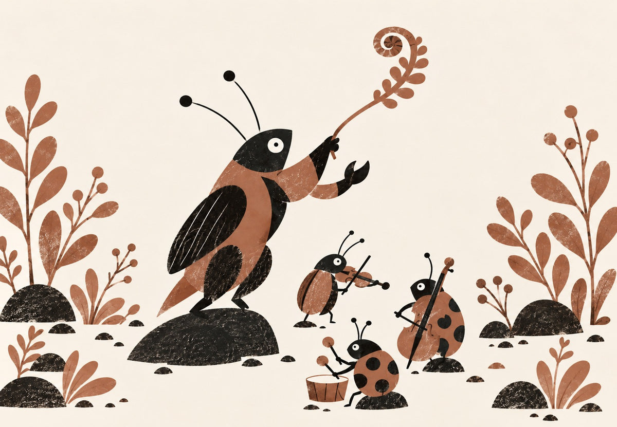 Le criquet chef d'orchestre et ses coccinelles musiciennes (Paysage)