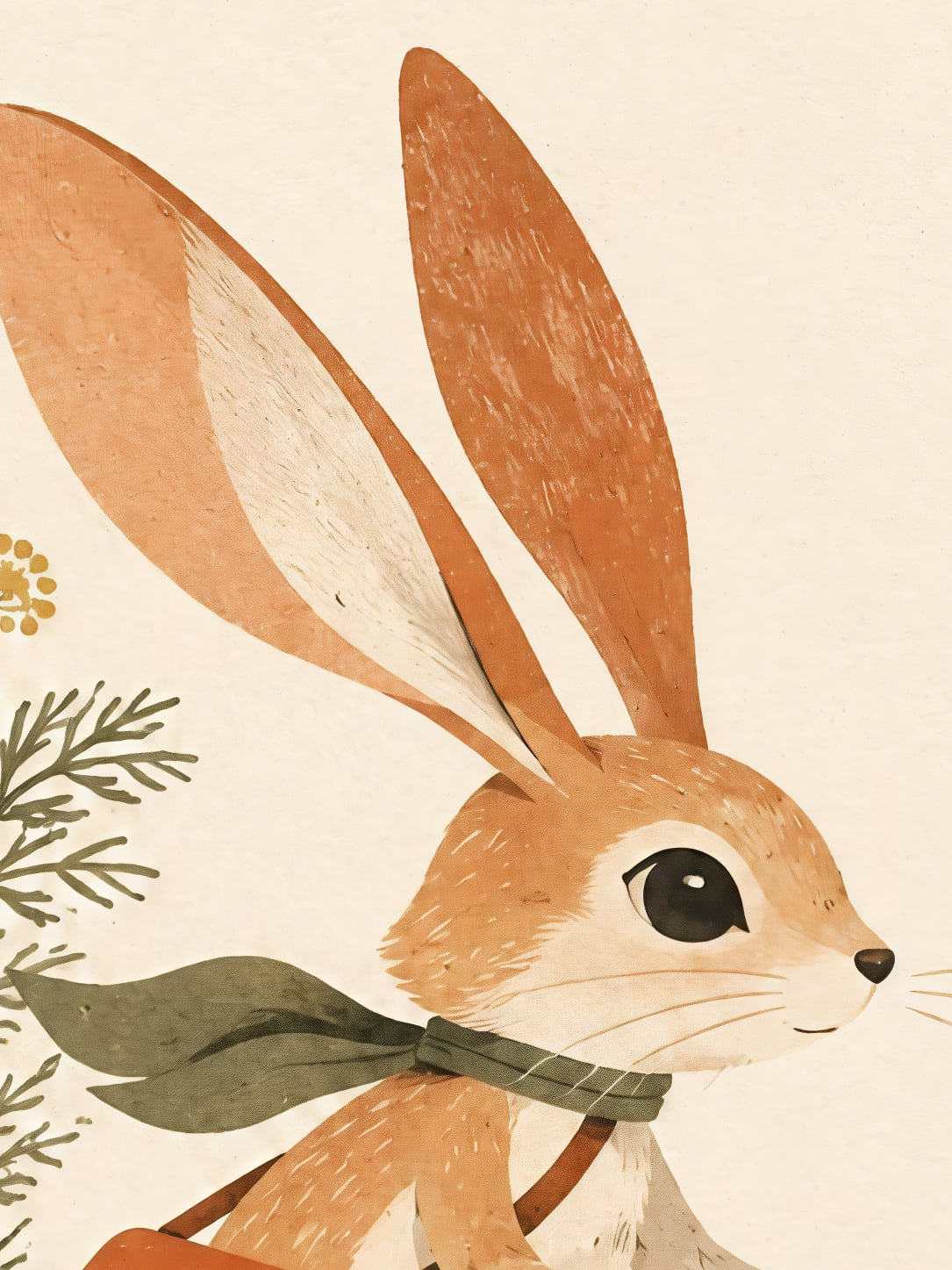 Detail a taille reelle du tirage, affiche animaux le lapin et son scooter fleuri