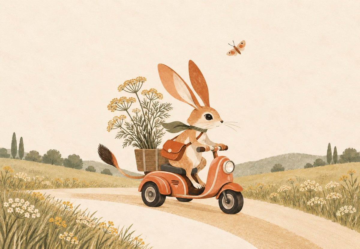 Der Hase und sein Blumen-Roller (Querformat)