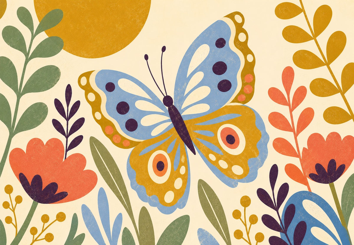Der Schmetterling zwischen goldenen Blumen (Querformat)