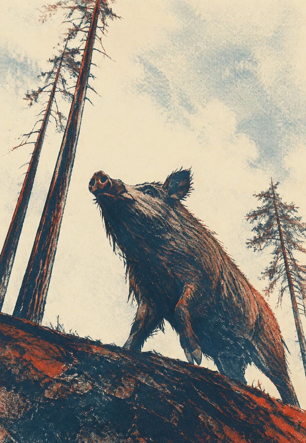 The Wild Boar Beneath the Tall Pines