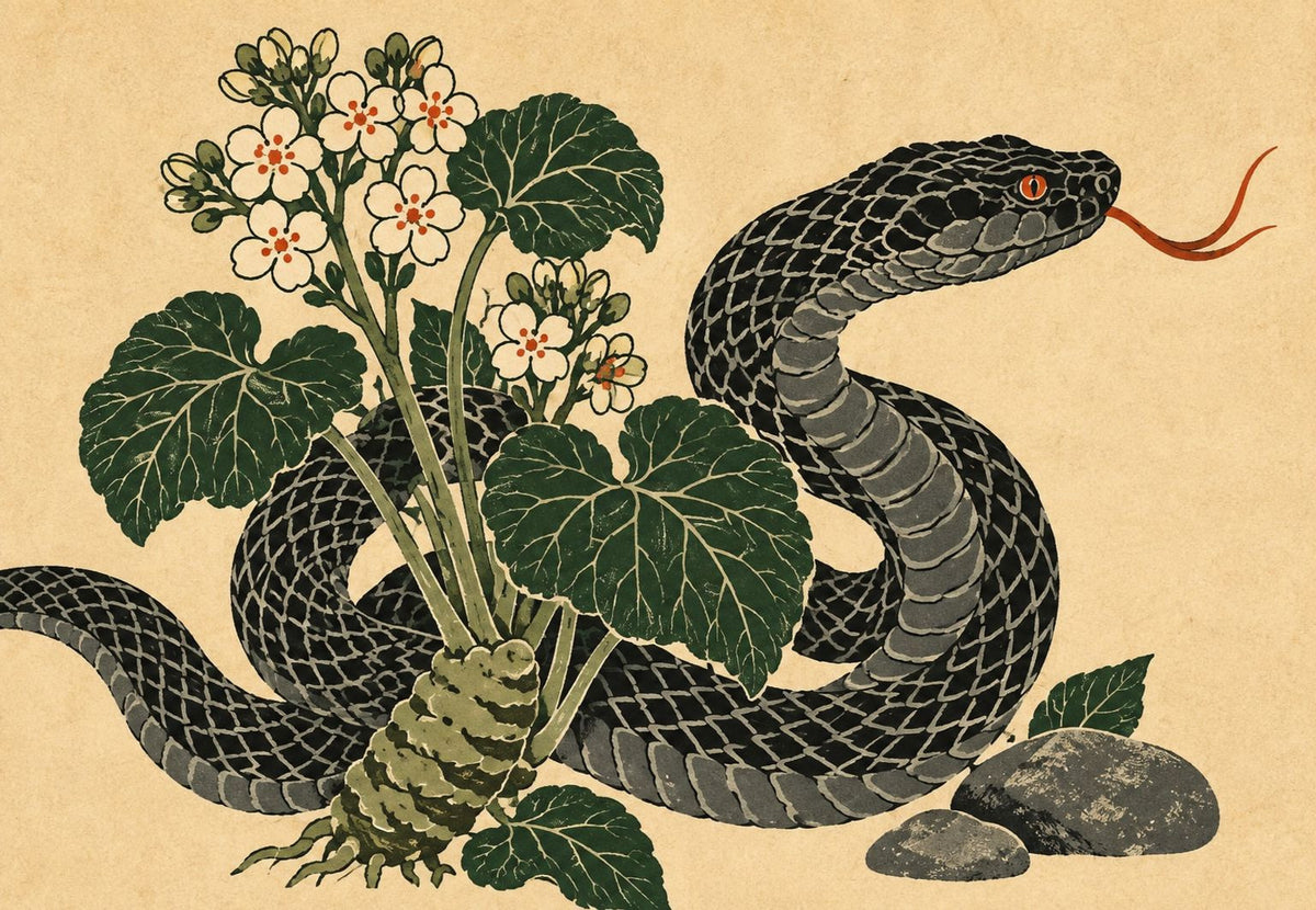 Il serpente e i fiori bianchi (Orizzontale)