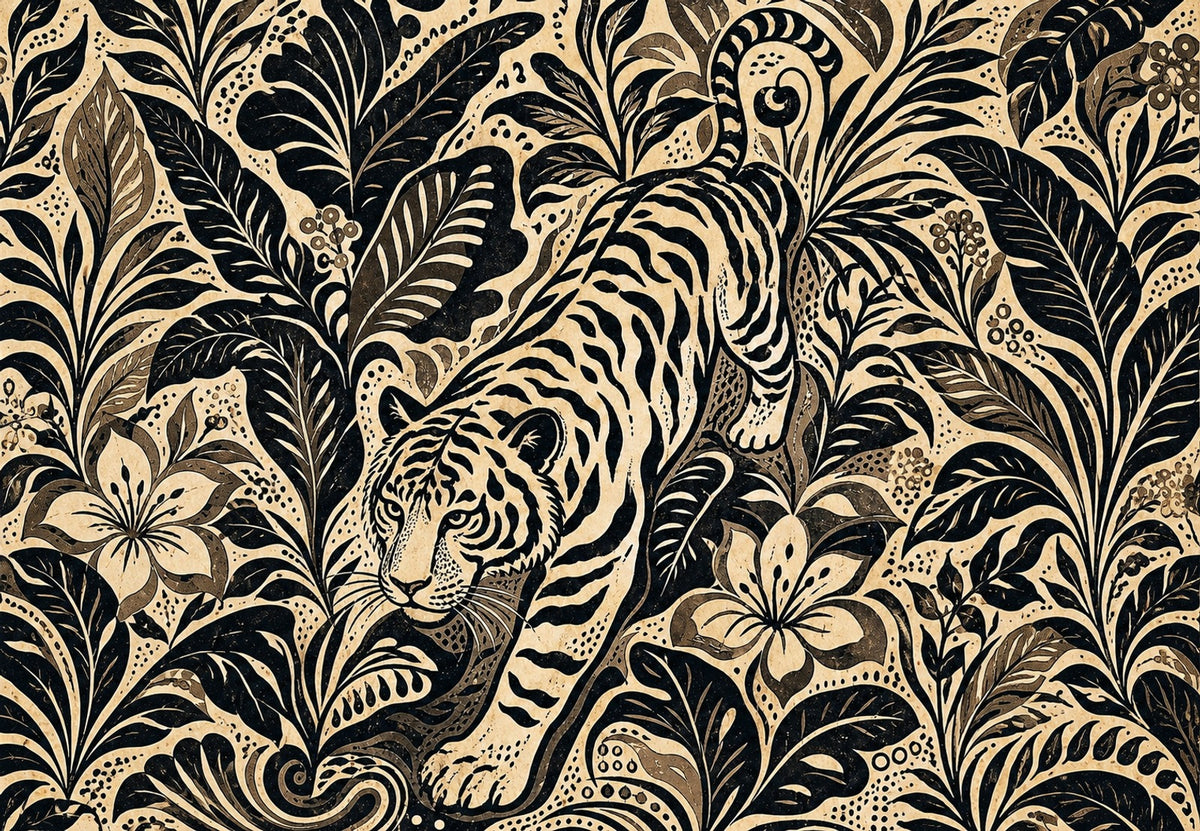 Der Tiger im Laub (Querformat)