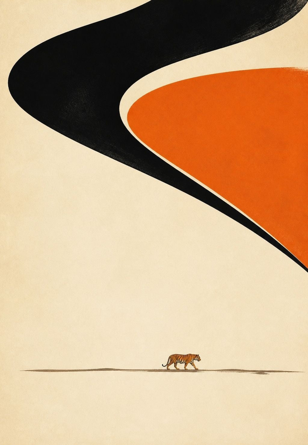 The Tiger beneath Black and Orange Curves
