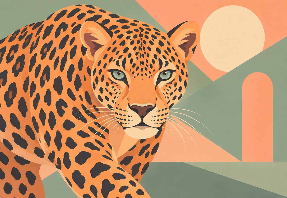 Leopard Facing the Geometric Sun (Landscape)