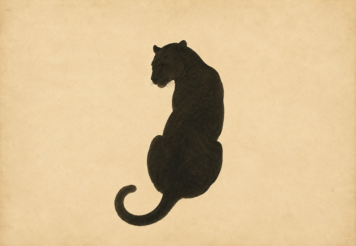 Leopardo nero seduto, visto di spalle (Orizzontale)