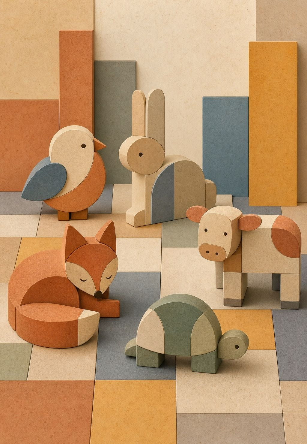 The animals in wooden blocks