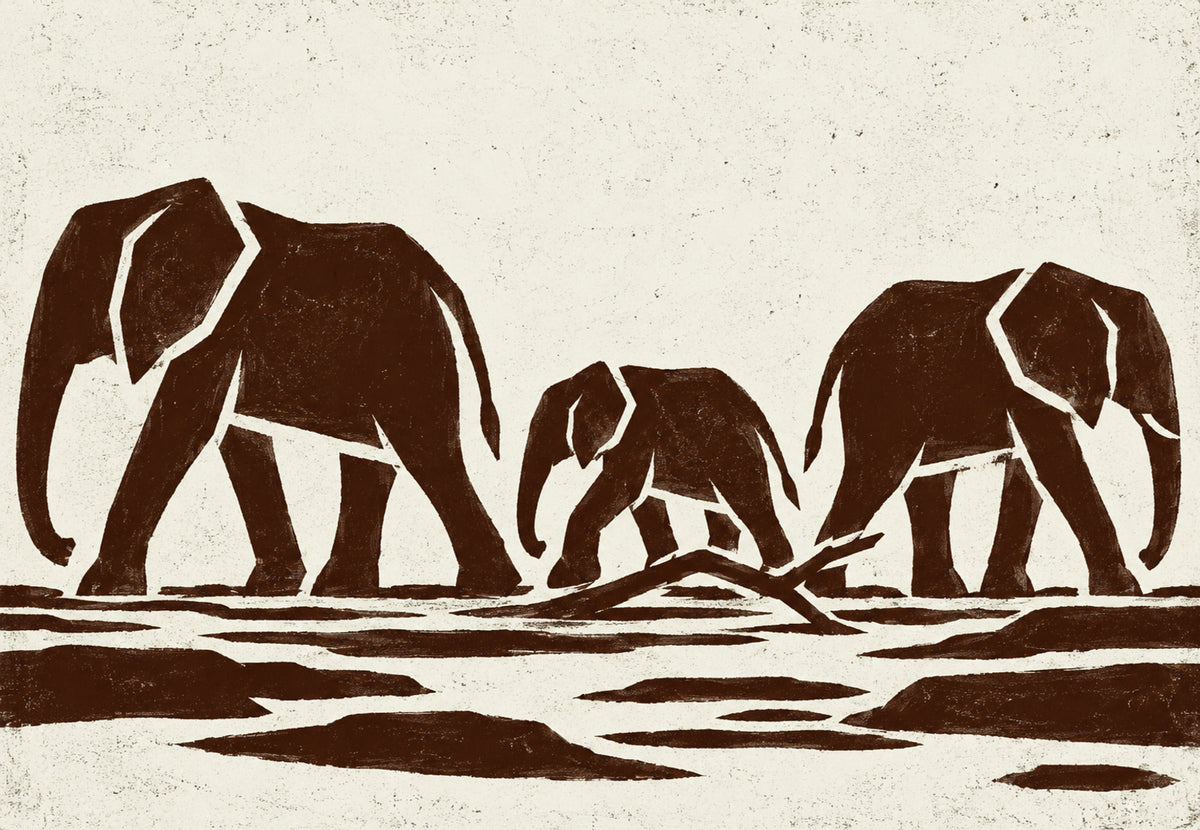 Elephants at the Waterhole (Landscape)