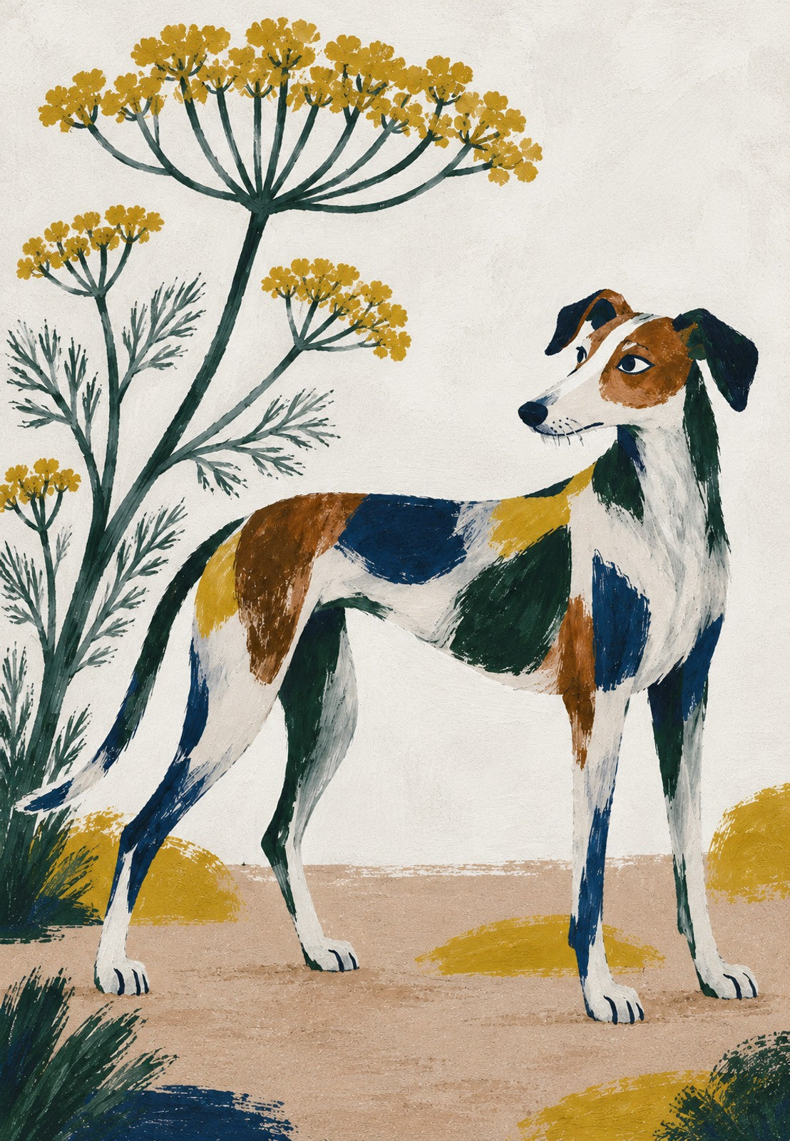 Elegant Greyhound with Golden Fennel