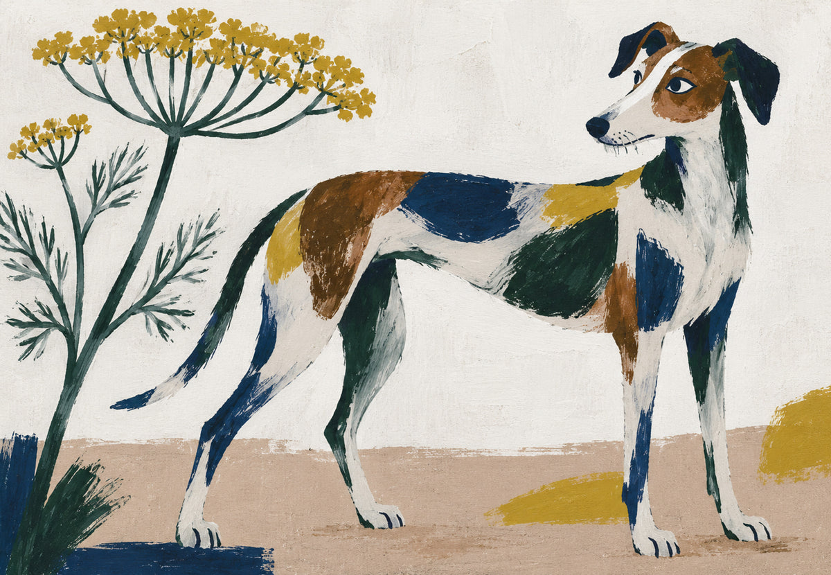 Eleganter Windhund mit goldenem Fenchel (Querformat)