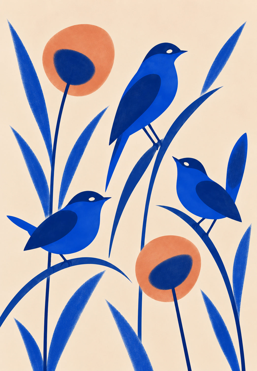 Blaue Vögel im Schilf