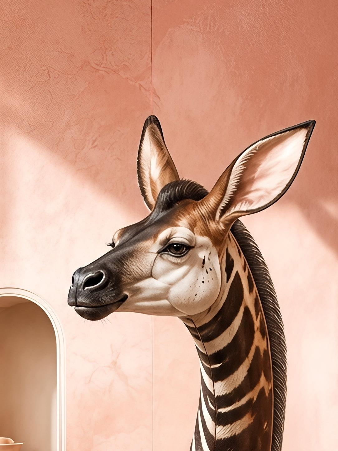 Detail a taille reelle du tirage, affiche animaux okapi au bain mousseux