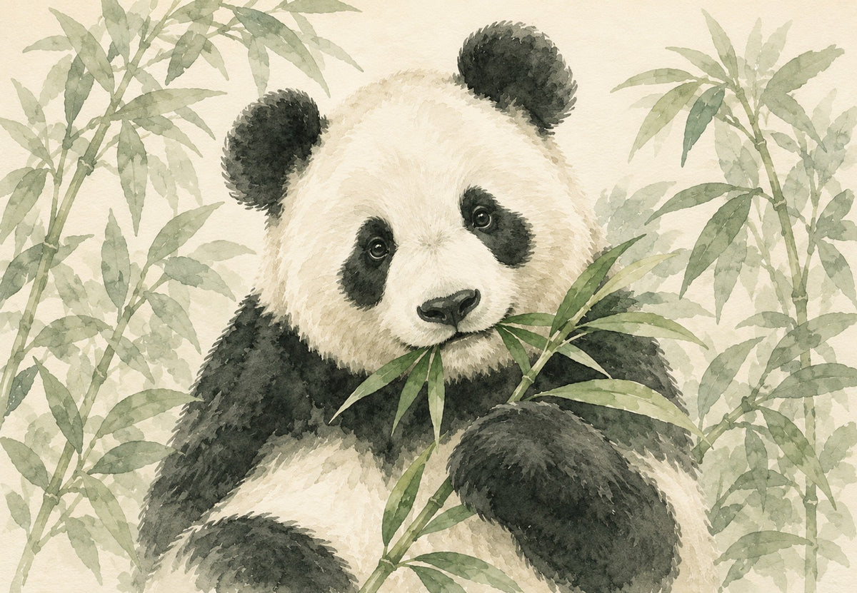 Panda med bambu (Liggande)