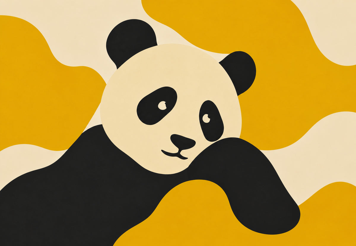 Stočená panda na hořčicovém pozadí (Na šířku)