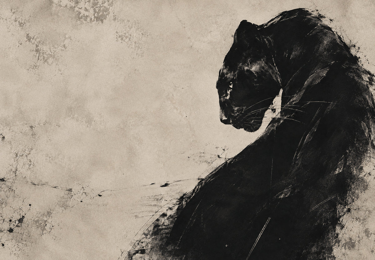 Schwarzer Panther mit durchdringendem Blick (Querformat)