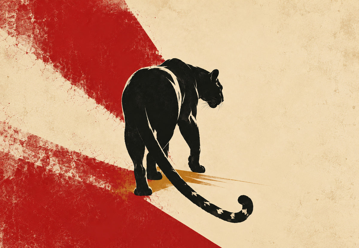 Schwarzer Panther im Gehen (Querformat)