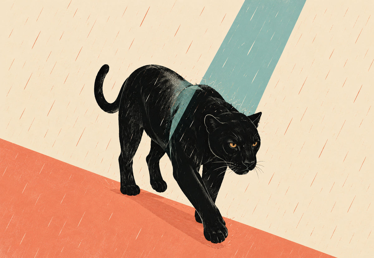 Schwarzer Panther im Regen (Querformat)