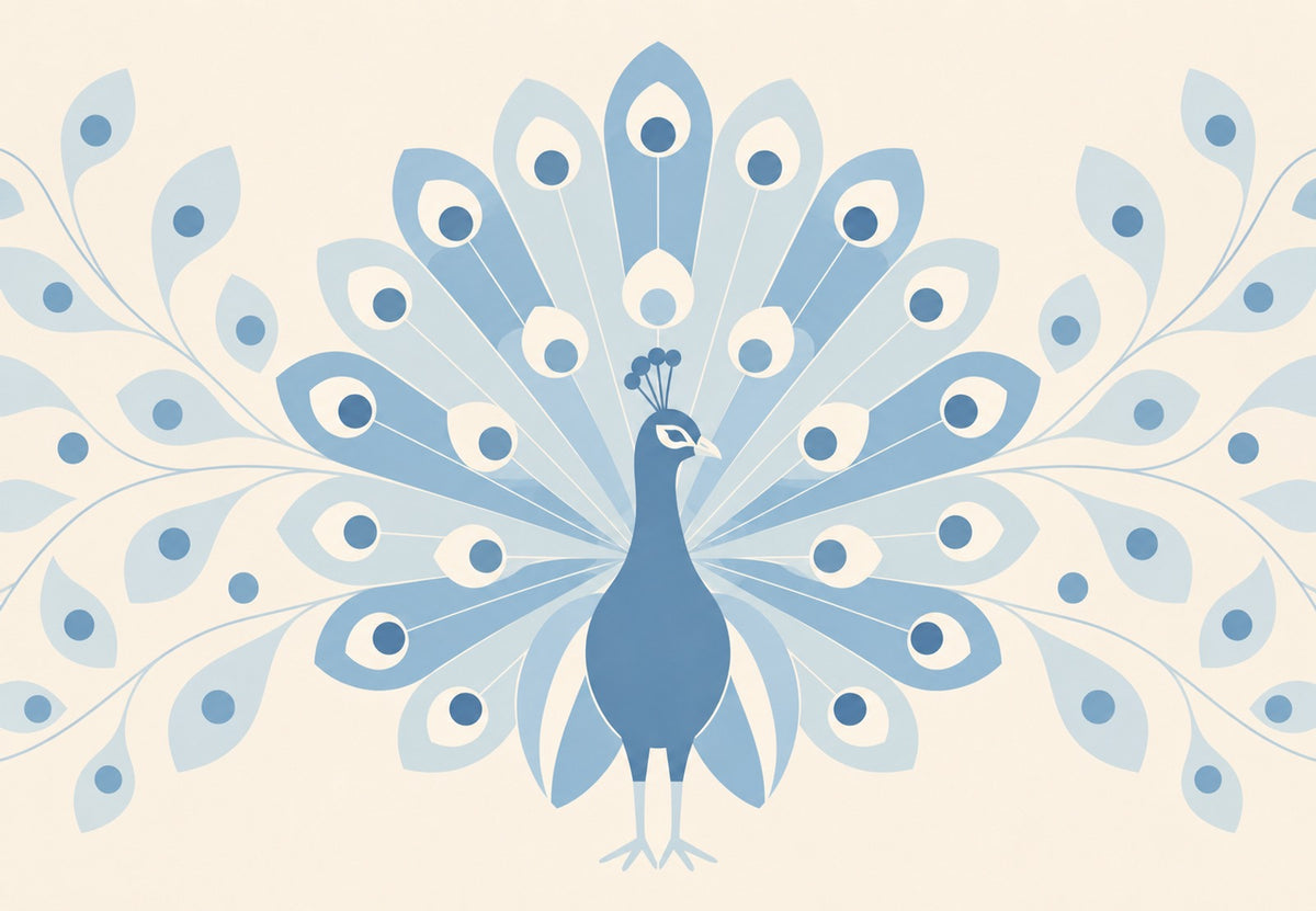 Pfau mit entfaltetem Gefieder (Querformat)