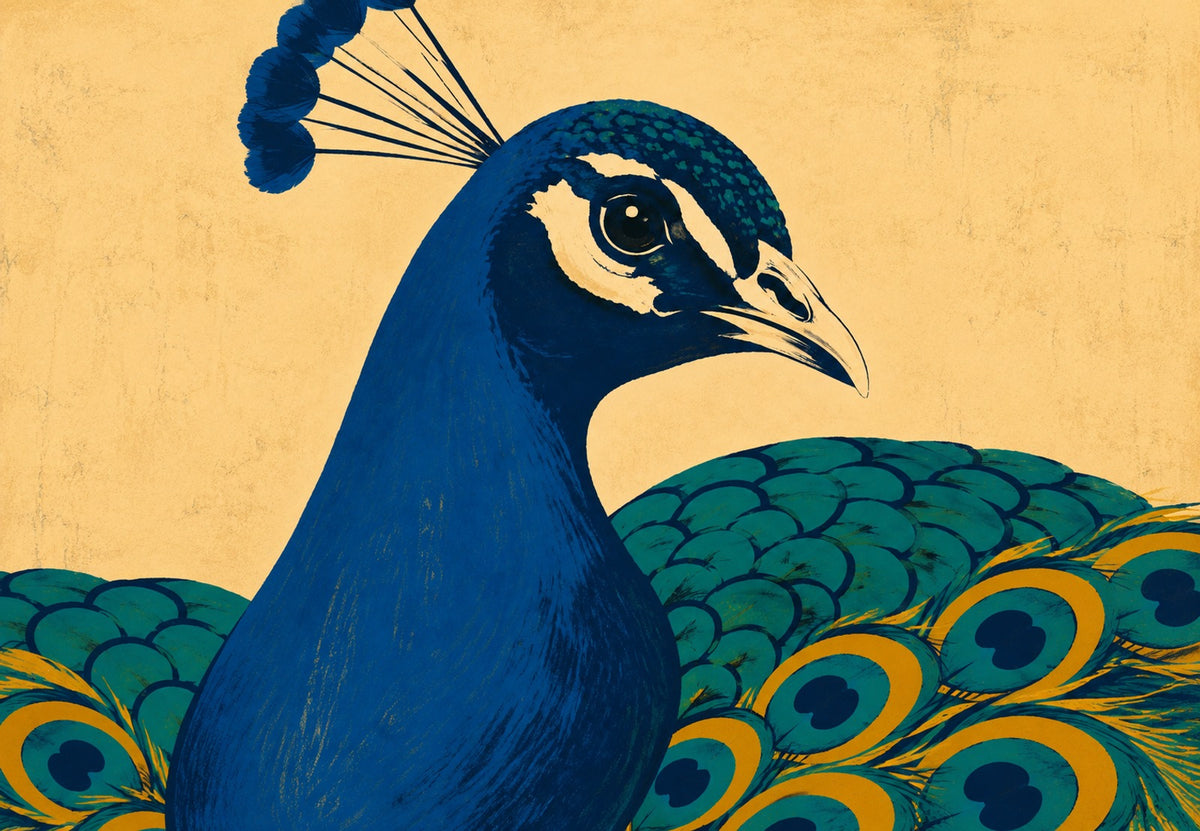 Perfil de pavo real en azul y oro (Horizontal)
