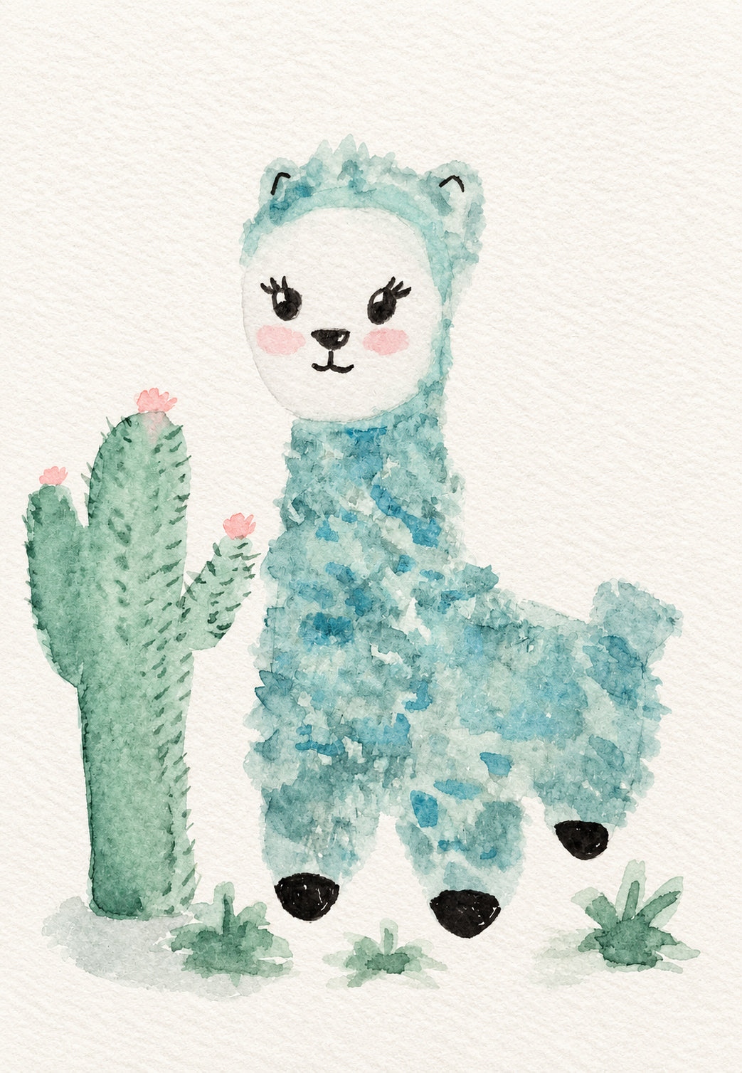 Piccolo lama e cactus fiorito
