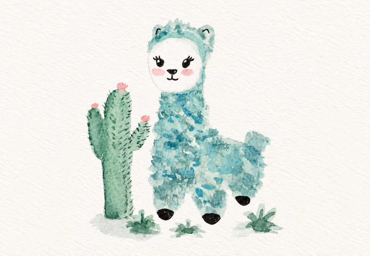 Piccolo lama e cactus fiorito (Orizzontale)