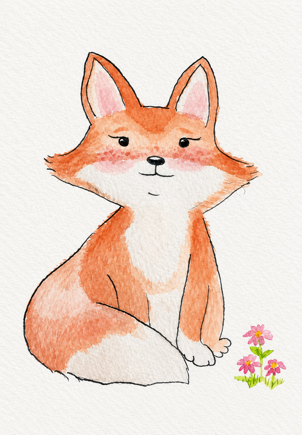 Petit renard aux fleurs roses