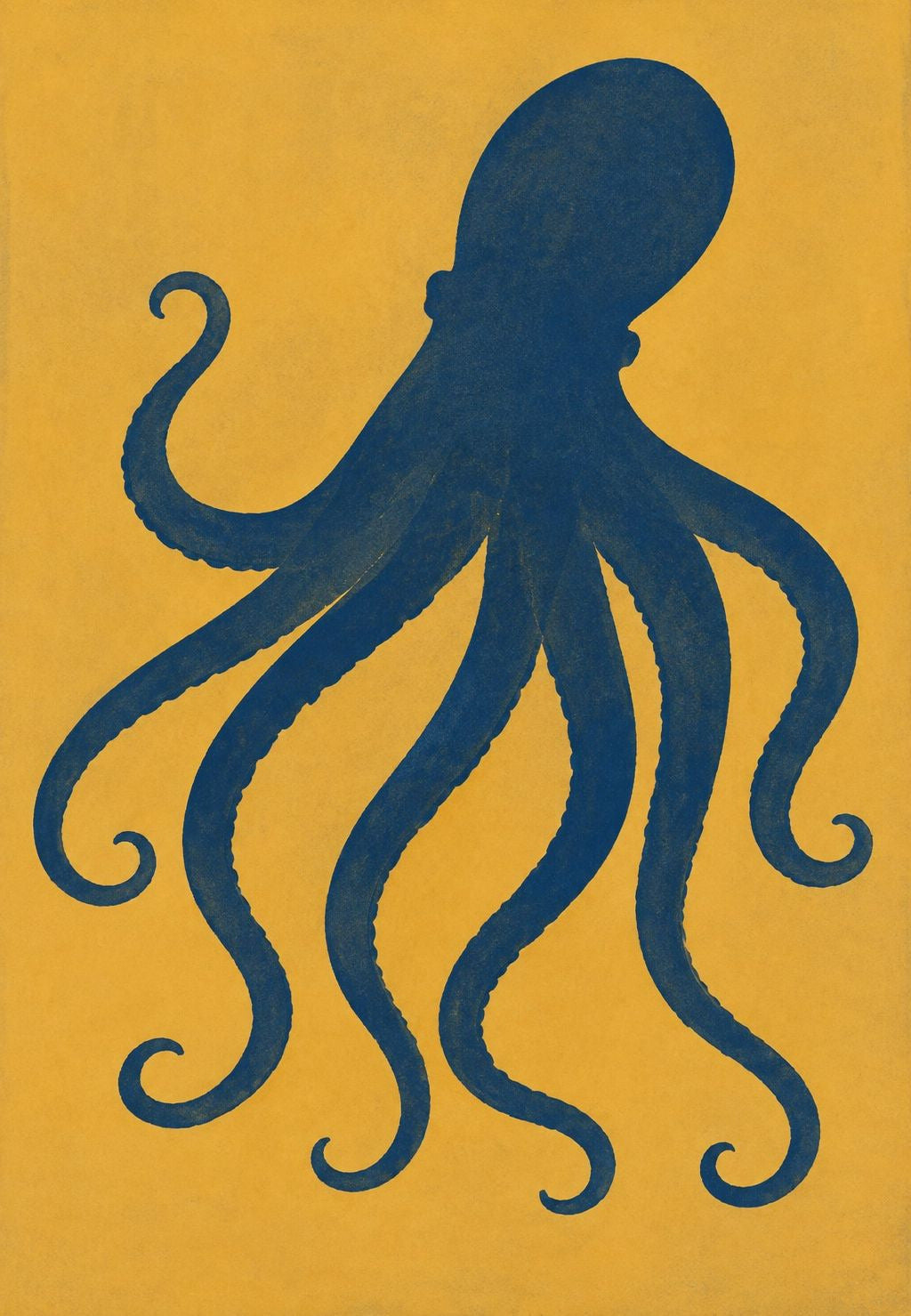 Pulpo Azul Marino sobre Fondo Mostaza