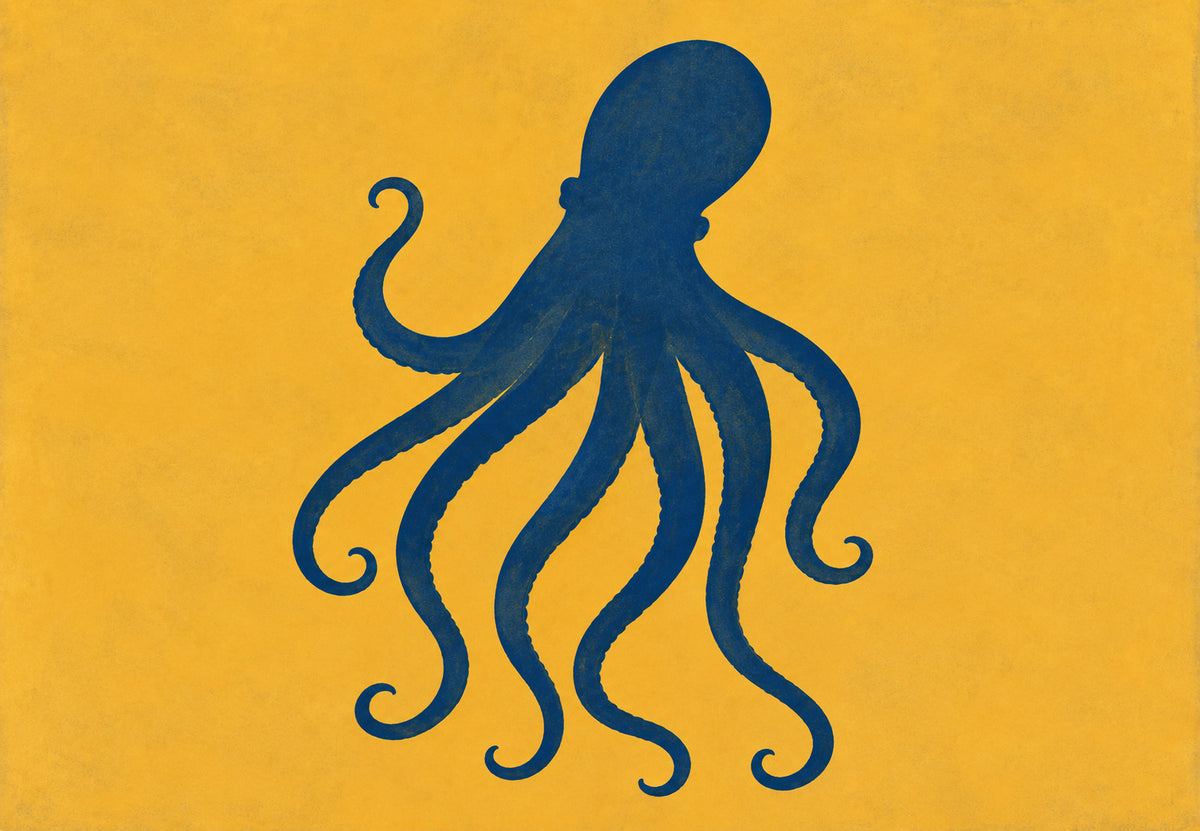 Navy Blue Octopus on Mustard Background (Landscape)