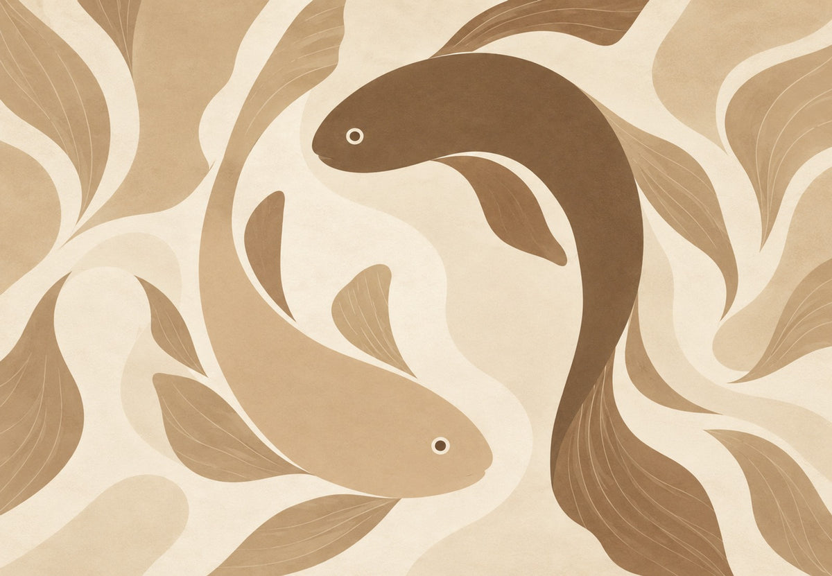 Koi-Fische in sandbrauner Spirale (Querformat)