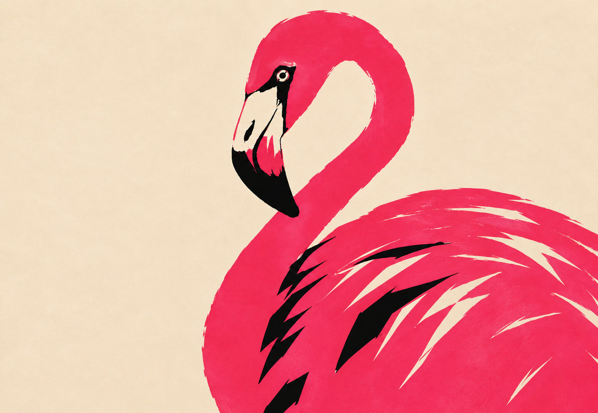 Profil eines rosa Flamingos (Querformat)