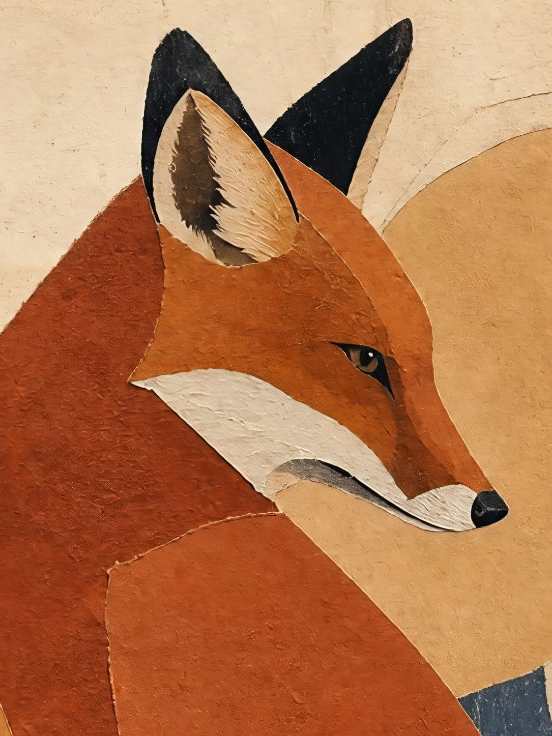 Detail a taille reelle du tirage, affiche animaux renard aux aguets