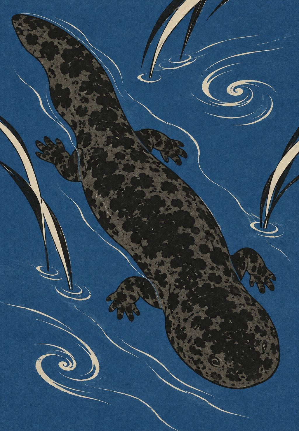 Salamandra moteada entre juncos