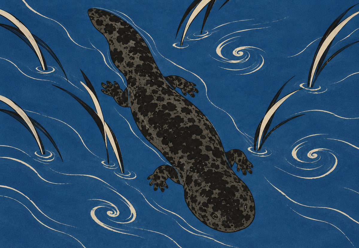 Gevlekte salamander tussen het riet (Liggend)