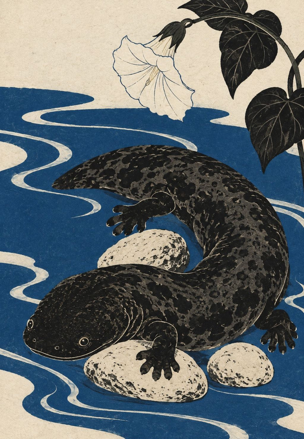 Spotted Salamander and White Flower