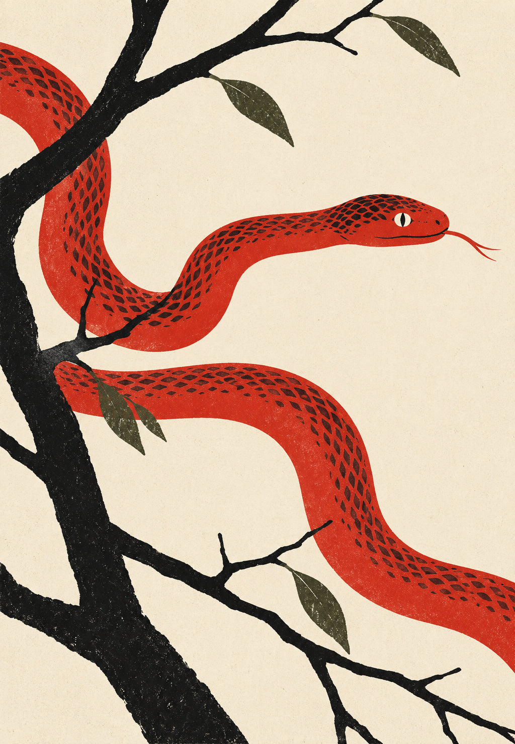 Red Snake on a Black Branch