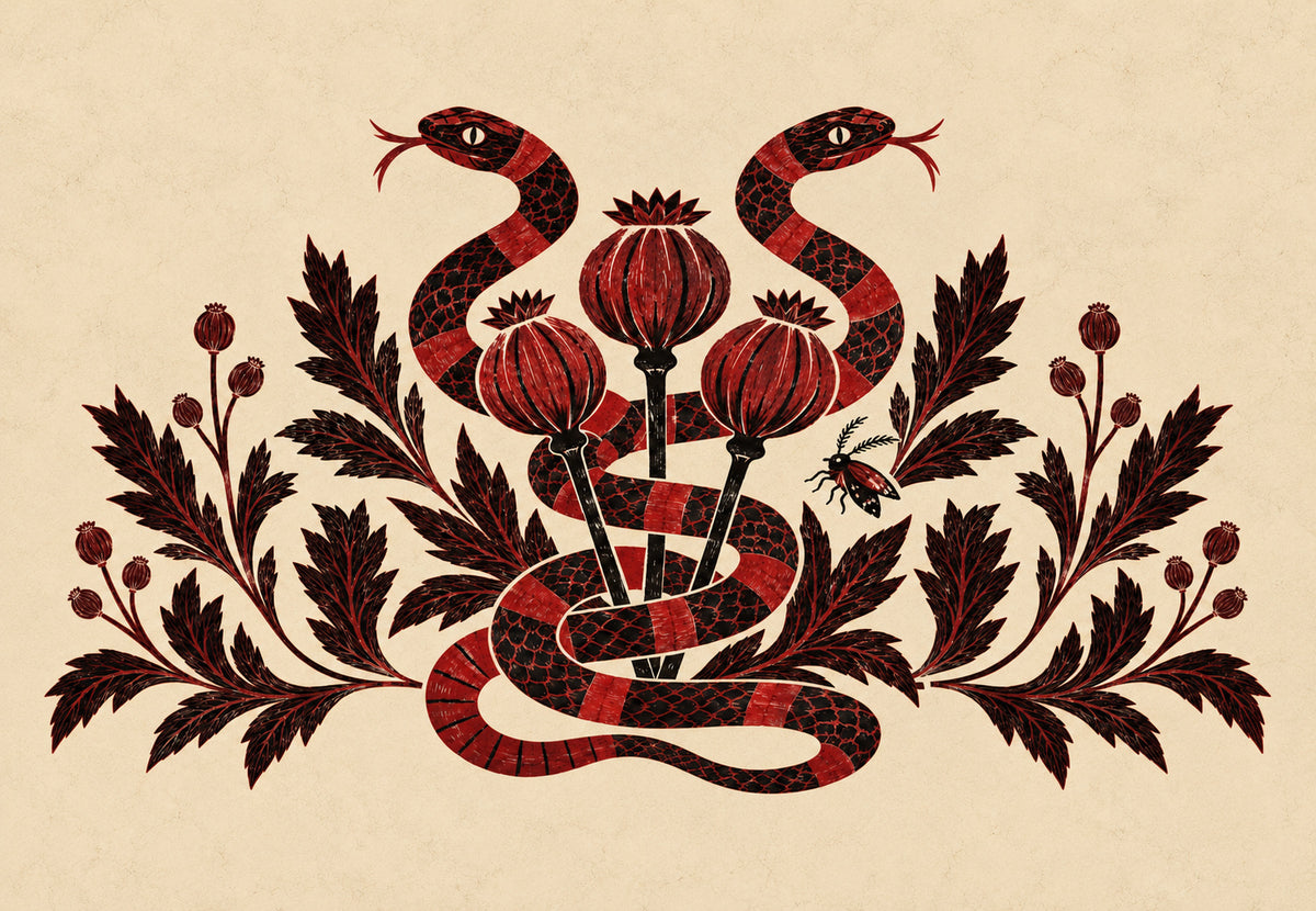Snakes Entwined with Poppy Pods (Landscape)